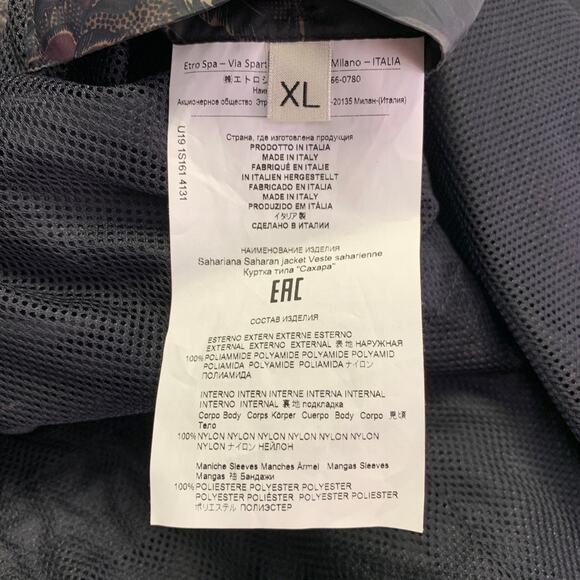 ETRO Size XL Black Tan Floral Polyamide Epaulettes Jacket - Picture 6 of 7